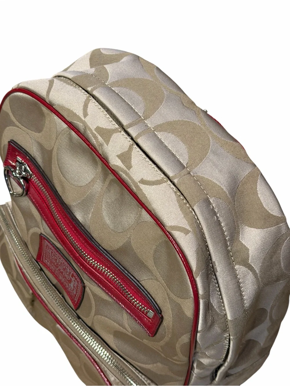 Coach F20046 Poppy Signature Canvas Backpack Red Patent